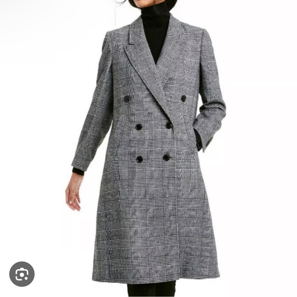 Nili Lotan for Target Long Overcoat Plaid Double Breasted‎ Black White Size XL